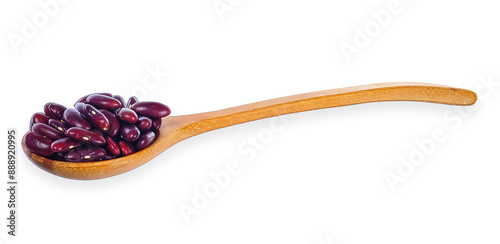 beans in wooden spoon isolated on white background