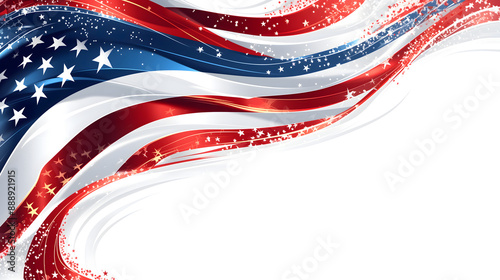 Patriotic banner design with stylized USA American flag, blue red white stars backdrop with empty copy space for text. Labor Veterans day template