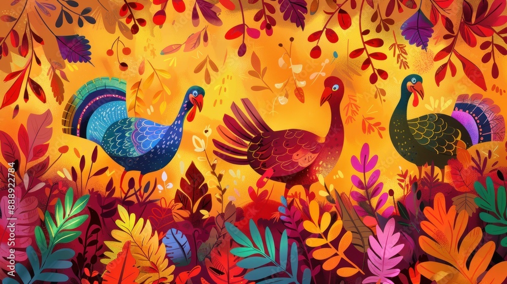 Autumnal Turkey Trio in Vibrant Foliage Autumnal Turkey Trio in Vibrant Foliage