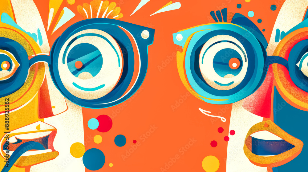 Fototapeta premium Two people wearing glasses are making a shocked expression