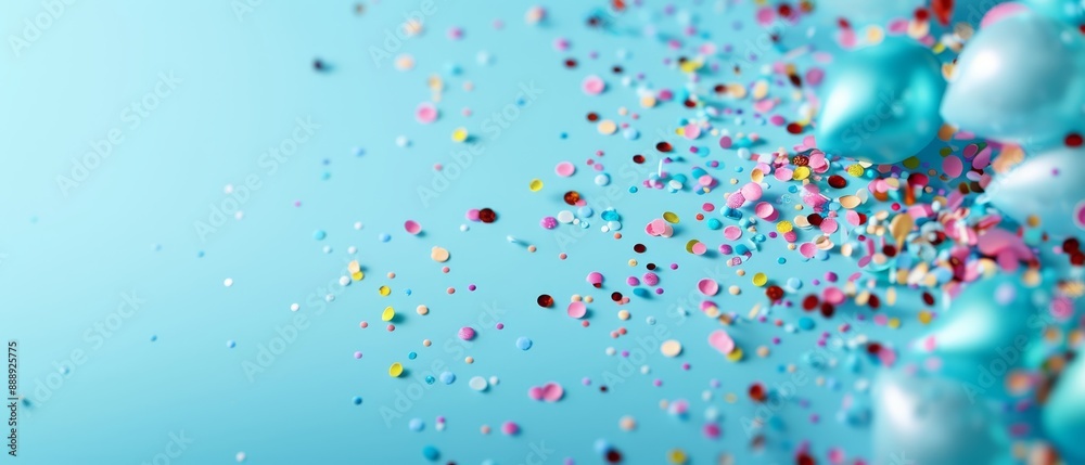 Blue and pink confetti with sprinkles against a blue backdrop Sky visible in the distance Blue and pink confetti with sprinkles against a blue backdrop Sky visible in the distance