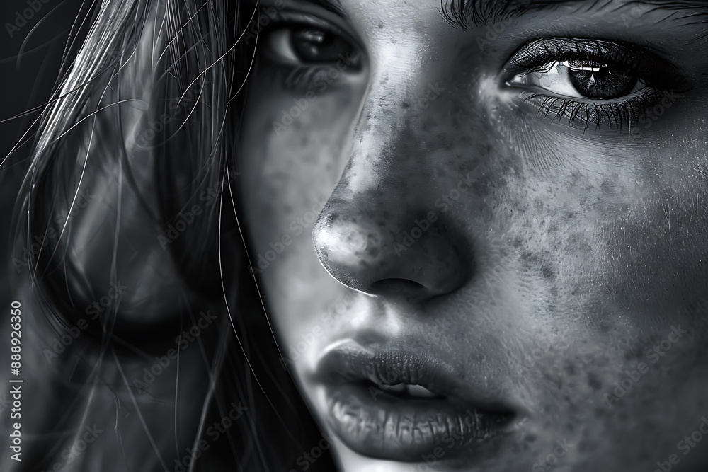 Close-up photo of a beautiful girl, capturing her radiant features and natural beauty in a detailed, expressive portrait Close-up photo of a beautiful girl, capturing her radiant features and natural beauty in a detailed, expressive portrait