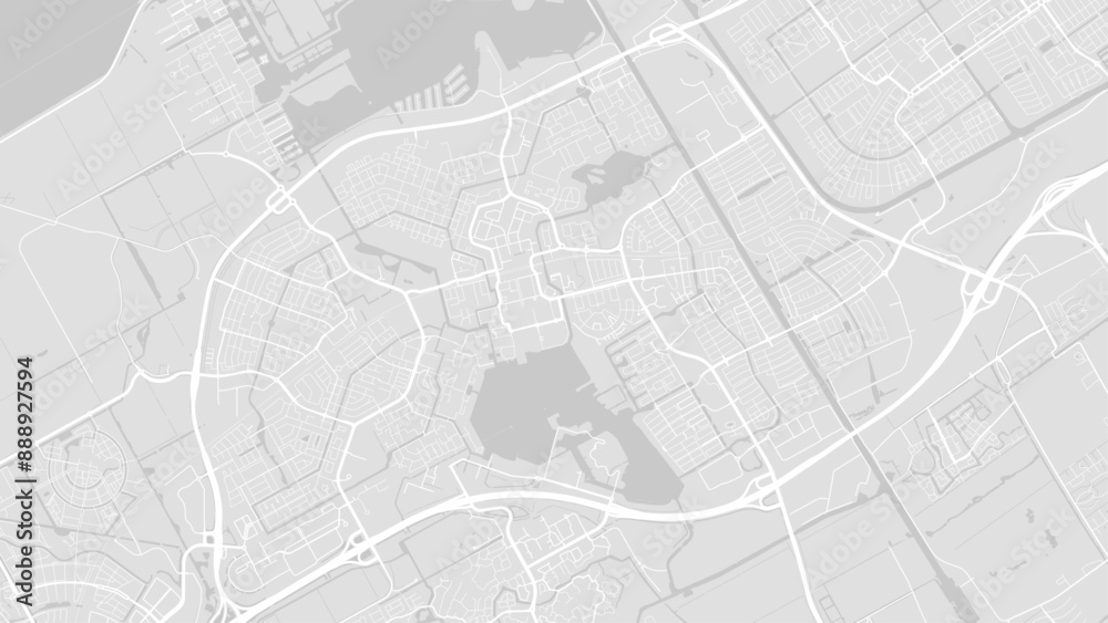 Background Almere map, Netherlands, white and light grey city poster with roads and water. Background Almere map, Netherlands, white and light grey city poster with roads and water.