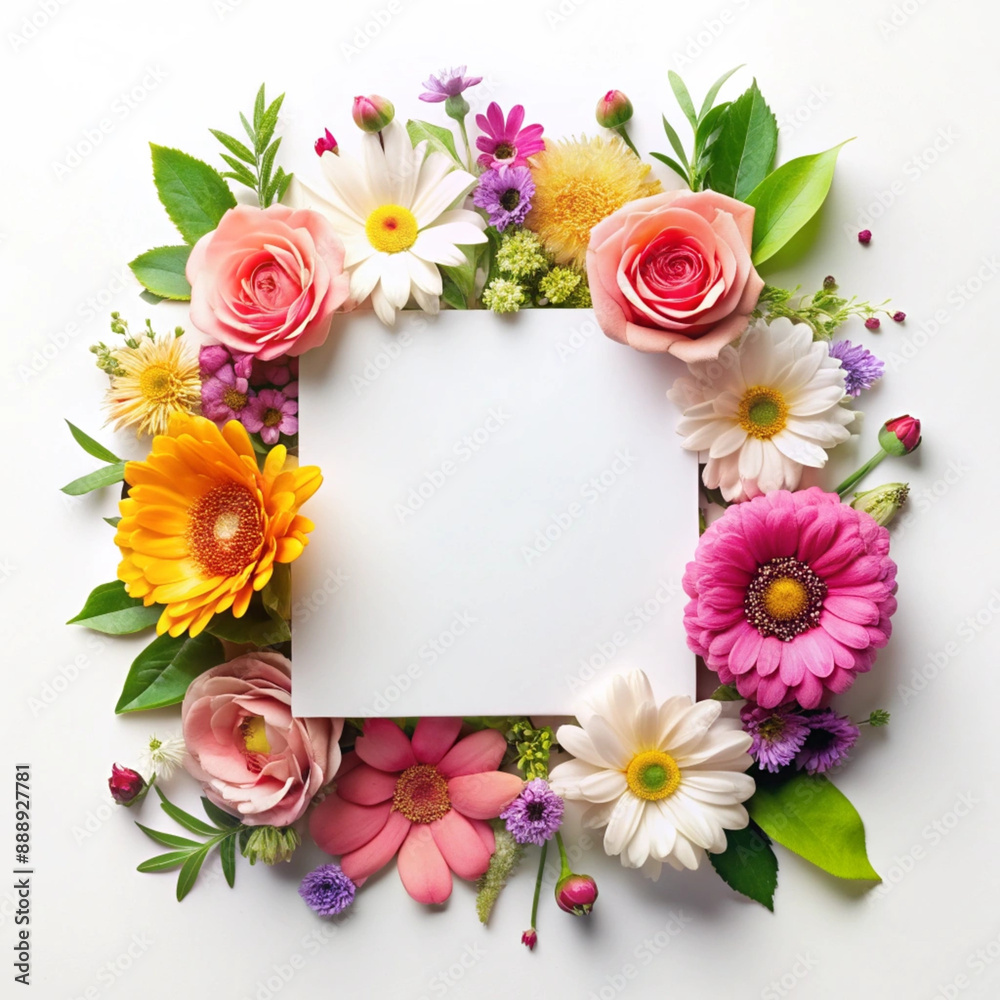Charming card decorated with flowers on a clean light background, perfect for greetings, invitations,wedding or special occasions Charming card decorated with flowers on a clean light background, perfect for greetings, invitations,wedding or special occasions