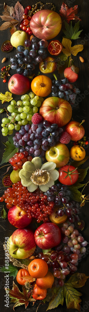 Craft an eye-catching composition featuring a mix of fruits embodying earth elements like soil, water, and plants Incorporate symbolic elements Craft an eye-catching composition featuring a mix of fruits embodying earth elements like soil, water, and plants Incorporate symbolic elements