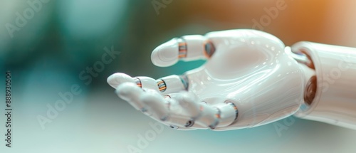  A robotic hand, focusing on its gripping an object, against a softly blurred backdrop