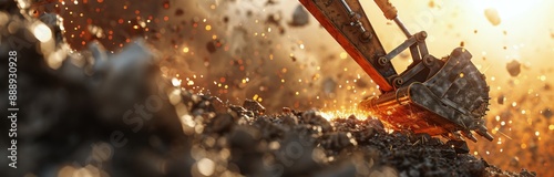 Excavator Digging in Dirt and Gravel During Construction