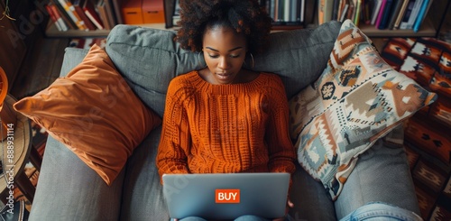Woman Shopping Online From Home Couch