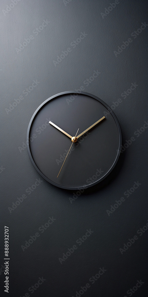 A minimalist black wall clock with a sleek design and gold hands, set against a dark background, perfect for modern interior decor or time-themed projects A minimalist black wall clock with a sleek design and gold hands, set against a dark background, perfect for modern interior decor or time-themed projects