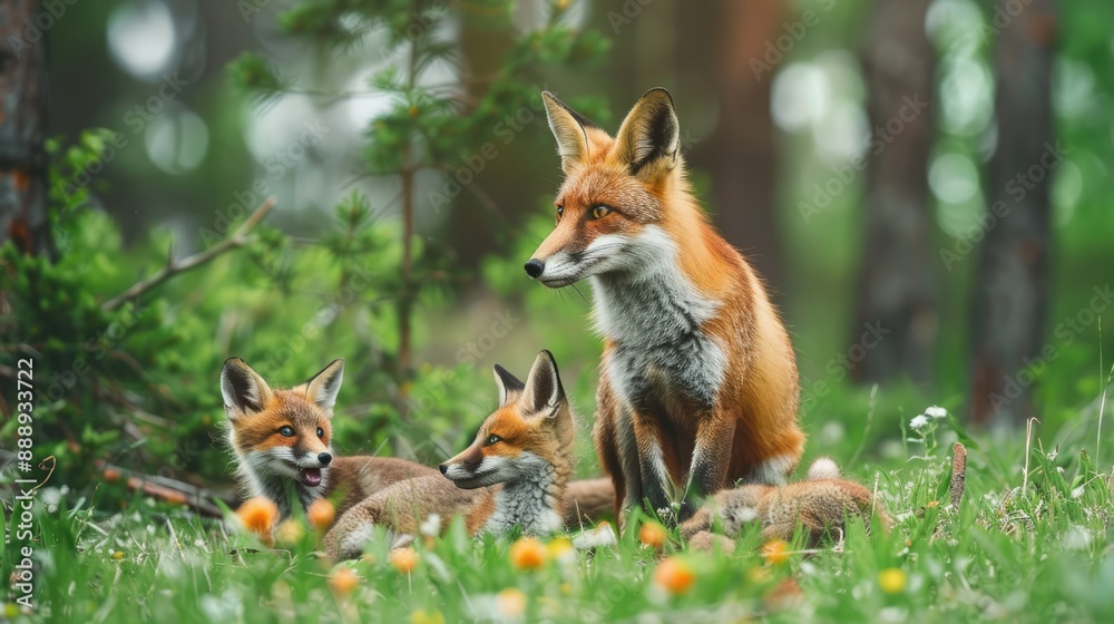 Red Fox Family in the Forest Red Fox Family in the Forest