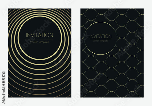 Luxury gala invitation card background vector. Golden elegant wavy gold line pattern on background