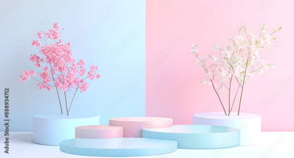Blue and pink display podium 3d rendering on an
isolated background Blue and pink display podium 3d rendering on an
isolated background