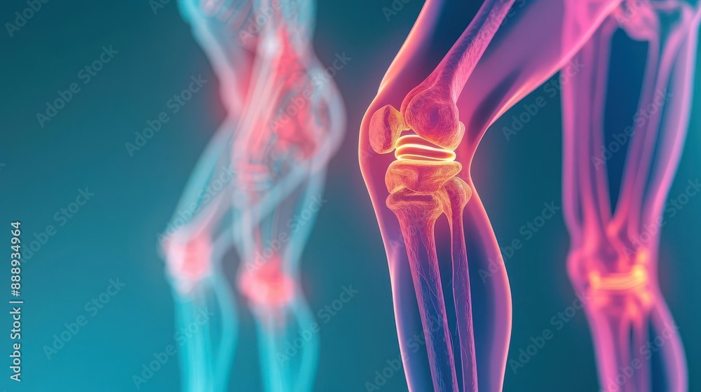 3Drendered image of swollen joints due to rheumatoid arthritis, health theme, side view, highlighting immune system impact, digital tone, Complementary Color Scheme 3Drendered image of swollen joints due to rheumatoid arthritis, health theme, side view, highlighting immune system impact, digital tone, Complementary Color Scheme