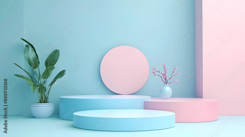 Blue and pink display podium 3d rendering on an
isolated background Blue and pink display podium 3d rendering on an
isolated background