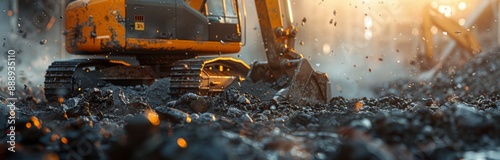 Excavator Digging in Dirt and Gravel During Construction