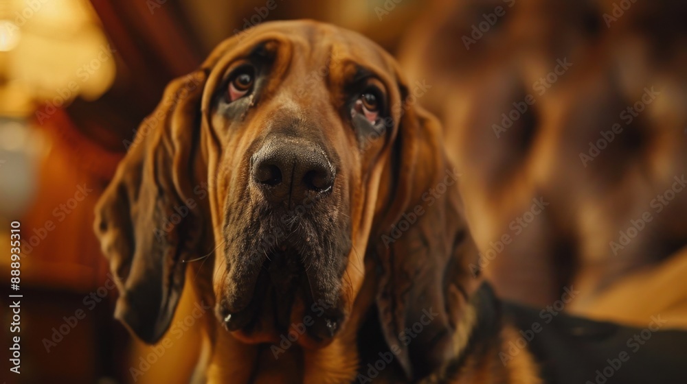 Obraz premium Bloodhound: Known for their incredible sense of smell, Bloodhounds are gentle and patient. They are diligent trackers and affectionate companions. 