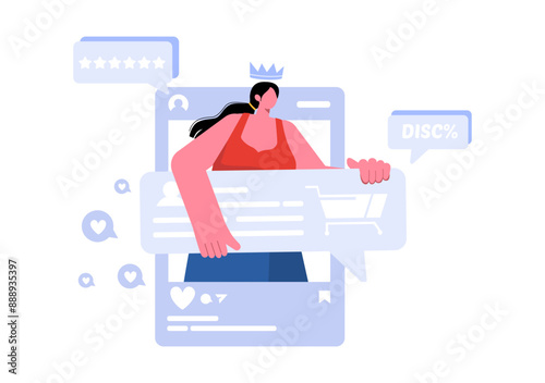 Vector Illustration for a Fashion Blog with Bloggers Reviewing Videos of Fashionable Clothing Trends, Featuring an Online Runway in a Flat Background