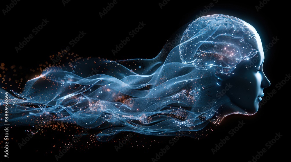 Naklejka premium AI brain processing cognitive data, convolutional algorithms, unsupervised neural networks