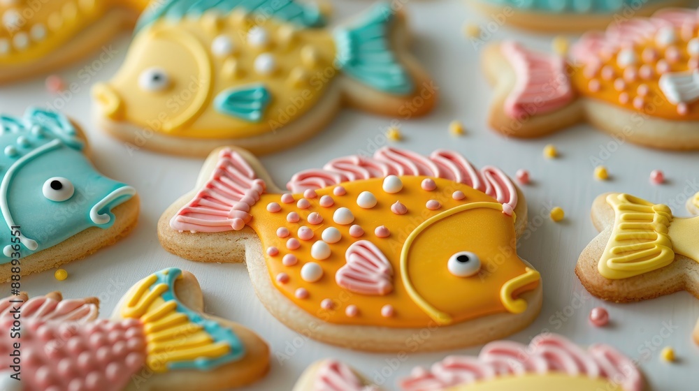 Fish shaped sugar cookies with icing decorations Fish shaped sugar cookies with icing decorations