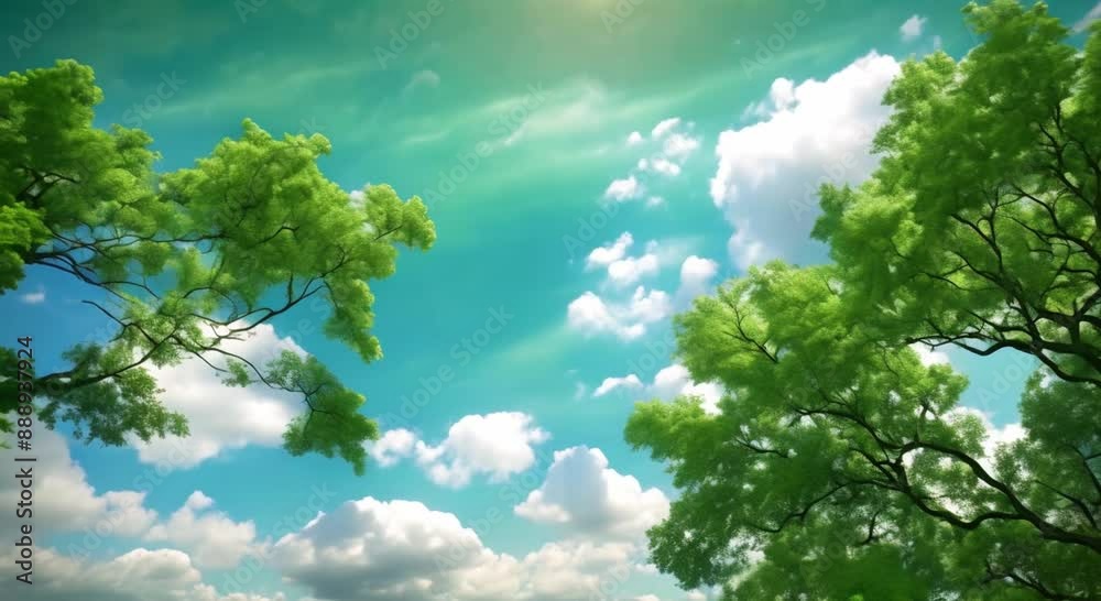 Nature beauty beautiful green trees with clear summer sky and flowing clouds 4k animation Nature beauty beautiful green trees with clear summer sky and flowing clouds 4k animation
