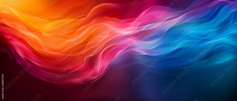 A multicolored wave of smoke is depicted in this graphic artwork, comprised of hues including blue, red, orange, yellow, pink, and green A multicolored wave of smoke is depicted in this graphic artwork, comprised of hues including blue, red, orange, yellow, pink, and green