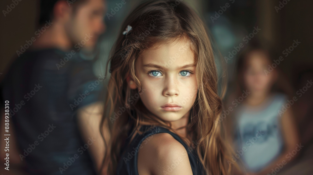 A young girl feeling torn between her arguing parents, tension in the air A young girl feeling torn between her arguing parents, tension in the air