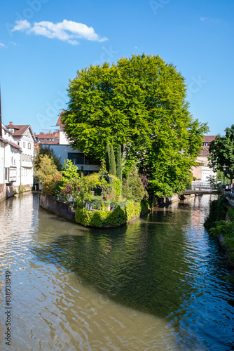 Cityscape of Esslingen am Neckar from Agnesbrücke (bridge) with St. Dionysius (Stadtkirche St. Dionys) Baden-Wuerttemberg (Baden-Württemberg) Germany photo