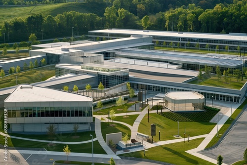Aerial view of modern penitentiary center with extensive grounds