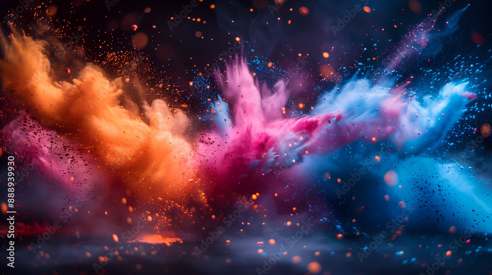 Naklejka premium colorful powder explosion, bright colors, black background