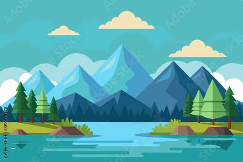 landscape with mountains and lake