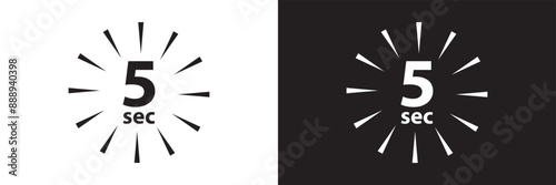 Flat icon with black timer 5 seconds. Flat vector design Time icon symbol illustration. Vector stopwatch icon. Vector illustration . EPS 10