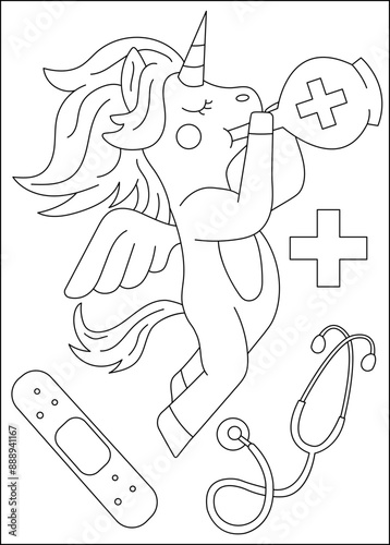Neurosurgeon medical unicorn coloring book page