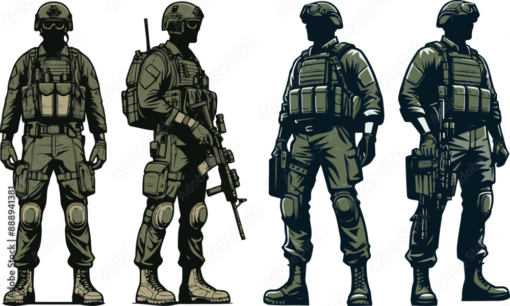 Obraz premium Set of Military man vector, marines, NAVY, army soldier 