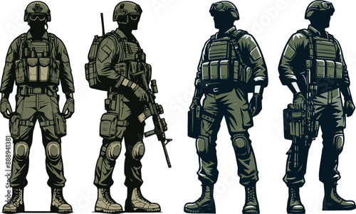 Set of Military man vector, marines, NAVY, army soldier	
