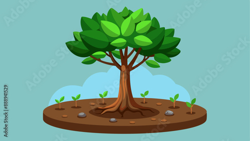 Image of a newly planted tree with fresh soil surrounding its base. 