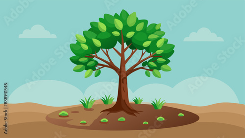 Image of a newly planted tree with fresh soil surrounding its base. 