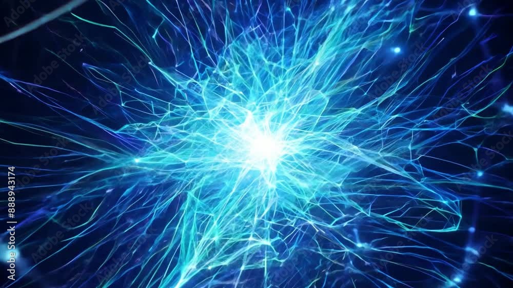 This burst of blue and green lines emanates from a bright center against a black backdrop. This burst of blue and green lines emanates from a bright center against a black backdrop.