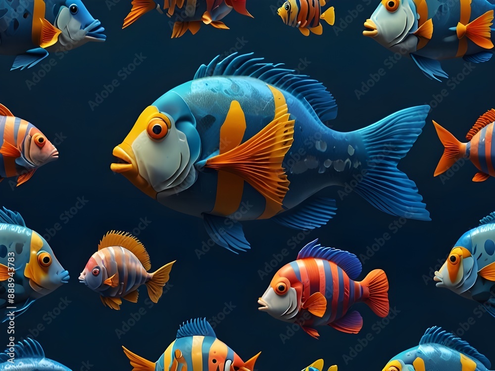 Naklejka premium 3d cartoon fish underwater