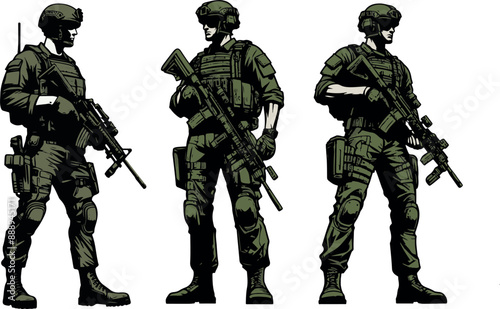 Set of Military man vector, marines, NAVY, army soldier	
