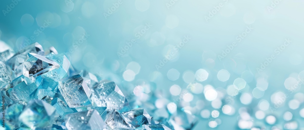 A tight shot of ice cubes against a blue backdrop, with a shallow depth of field that softly blurs nearby ice cubes in the foreground A tight shot of ice cubes against a blue backdrop, with a shallow depth of field that softly blurs nearby ice cubes in the foreground