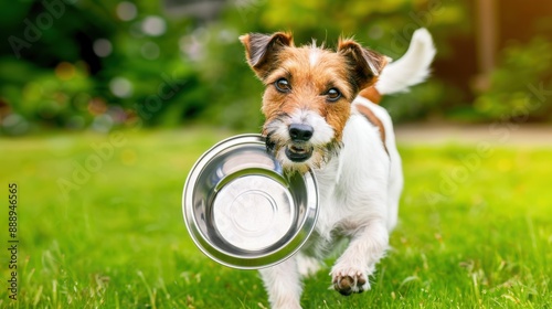 The dog with a bowl photo