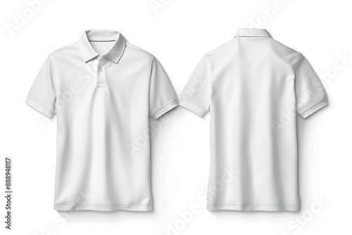 White polo t-shirt mockup, front and back view. © YULIYA