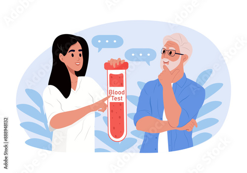 September is ITP Awareness Month. An elderly patient passes a blood test for ITP. Vector illustration.