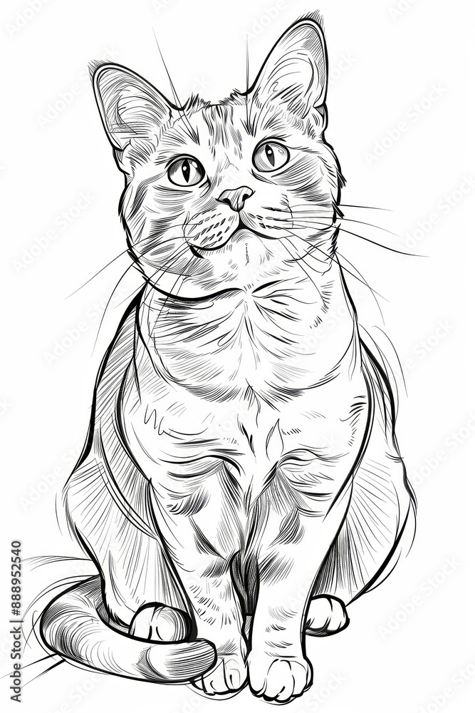 Obraz premium A twotone line art of a Chartreux cat with a smile 16 2 cat, animal, cartoon, vector, kitten, illustration, pet, cute, feline, art, drawing, domestic, kitty, animals, pets, mammal, black, funny, fur, 