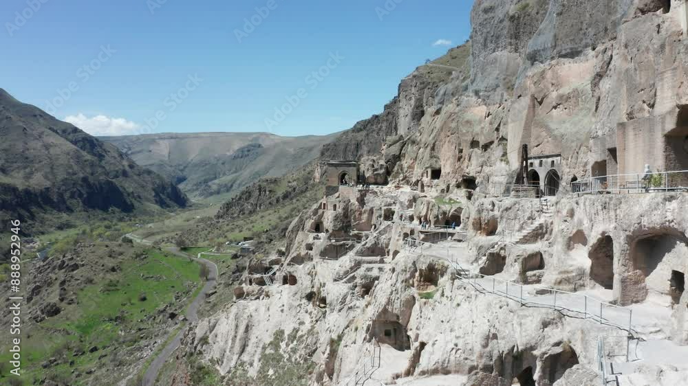 Flight over Vardzia - a cave monastery site in Georgia, UNESCO World Heritage Flight over Vardzia - a cave monastery site in Georgia, UNESCO World Heritage