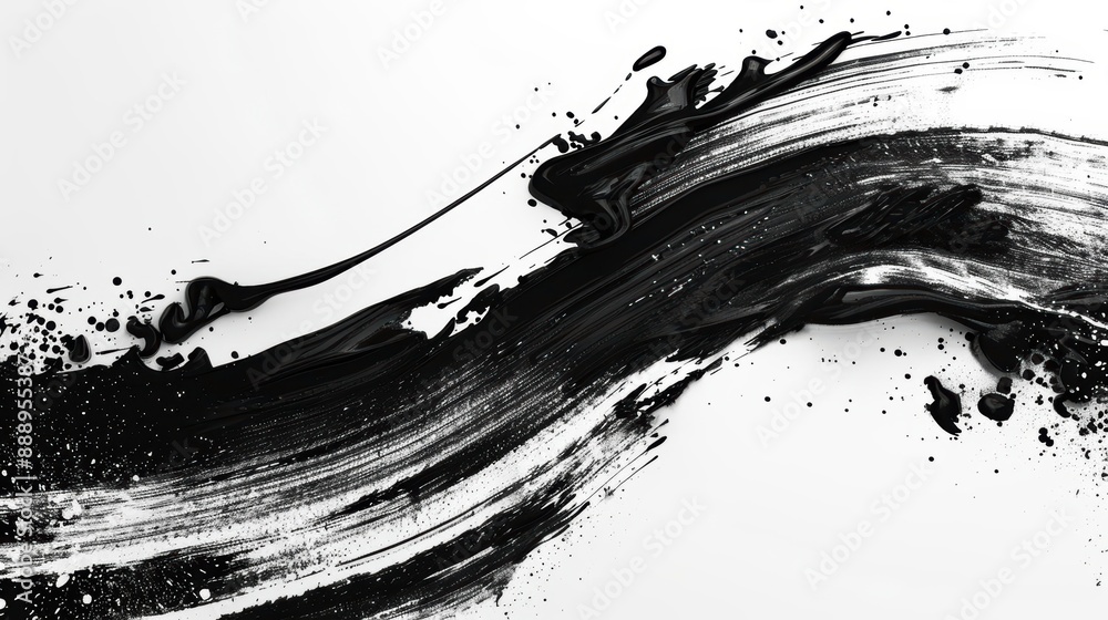 custom made wallpaper toronto digitalAbstract black in splash, paint, brush strokes, stain grunge isolated on clear background, Japanese style with Generative AI