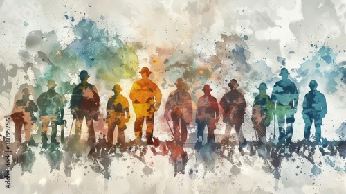 Group of workman in watercolor style , Generative Ai