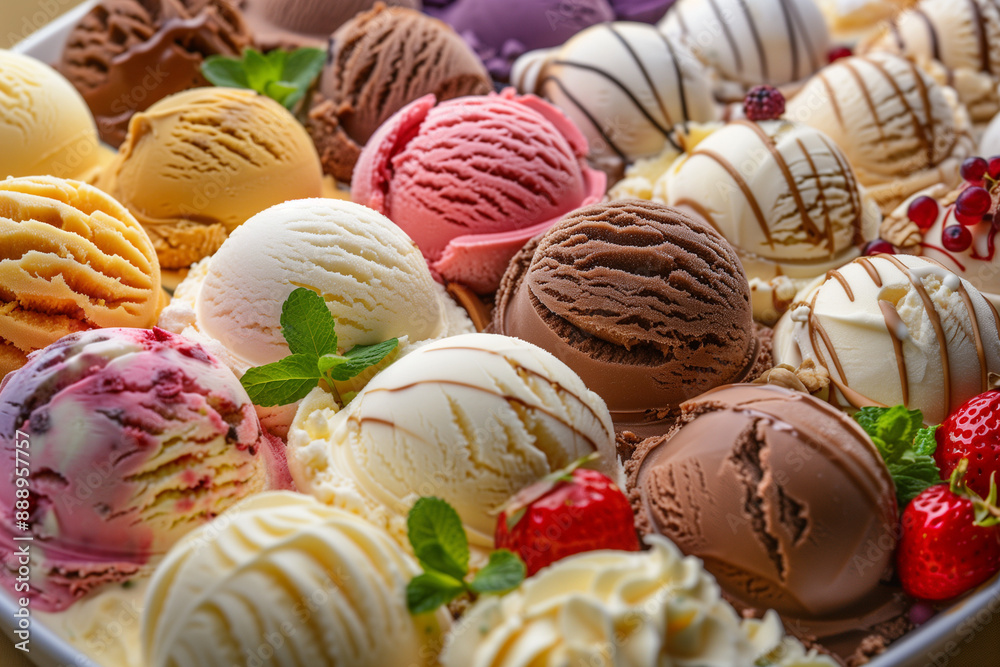 Ice Cream on Display with various flavours ready to eat Ice Cream on Display with various flavours ready to eat