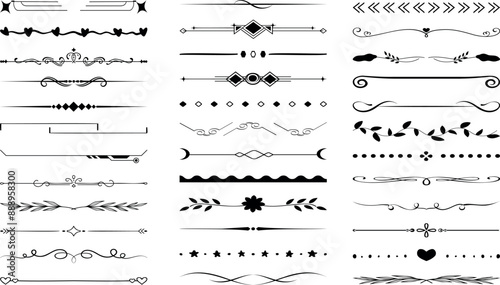 Border line, divider vector set, decorative floral ornamental elements design,  swirl patterns vintage set graphic illustrations, embellishment isolated art collection