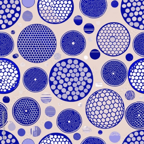 seamless pattern of dotted circles with geometric shapes inside each circle, Generative AI